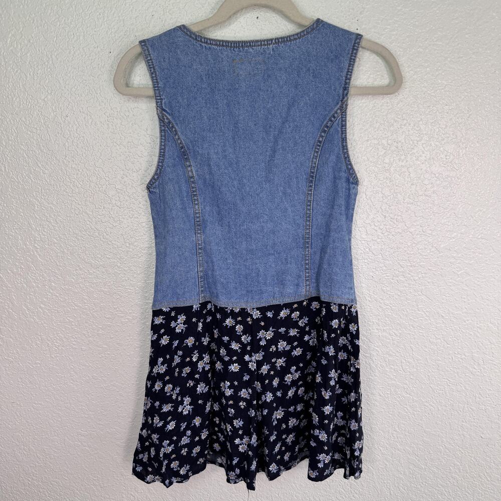 Vintage The Limited Romper Juniors 14 Blue Denim Daisy Floral USA 90s Retro - Picture 2 of 12